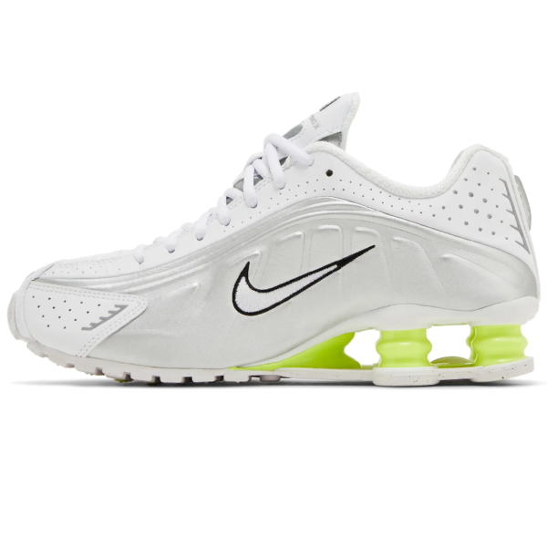 Nike Shox R4 White Metallic Silver Volt (Women's)