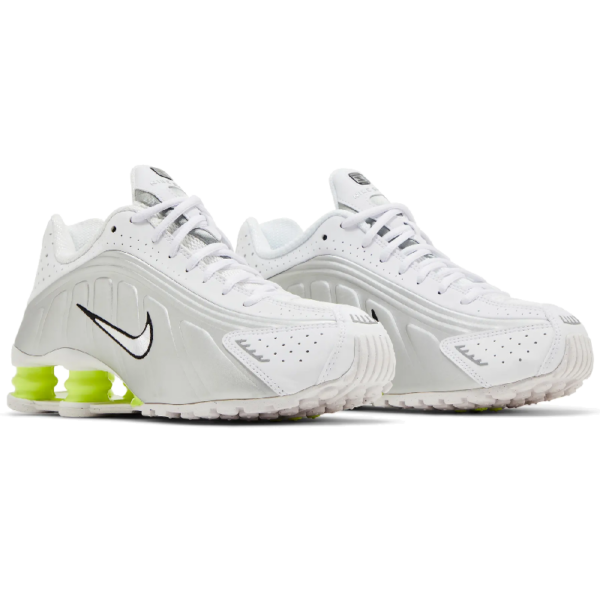 Nike Shox R4 White Metallic Silver Volt (Women's)
