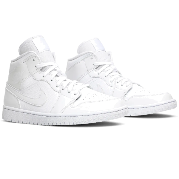 Jordan 1 Mid Triple White Patent Swoosh (Women's)