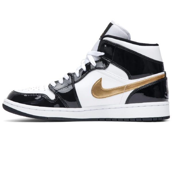 Jordan 1 Mid Patent Black White Gold - Image 2