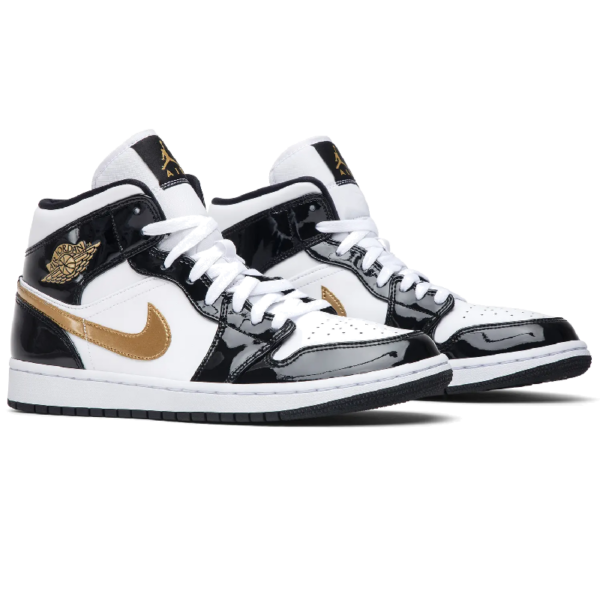 Jordan 1 Mid Patent Black White Gold - Image 5