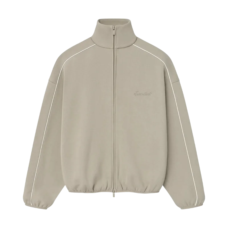 Fear of God Essentials Modern Fleece Piping Track Jacket (FW25) Timber/Cloud White
